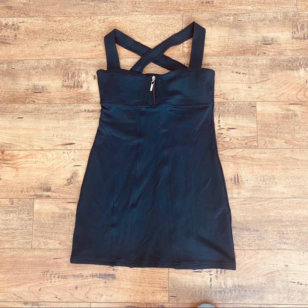 Bebe sport black long workout top, crisscross back